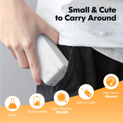 Wireless Portable Label Printer P31B - Mini Handheld Sticker Maker for IOS/Android, No Ink And Toner Required, Includes Self-Adhesive Green Label Roll for Home/Office/School Organization