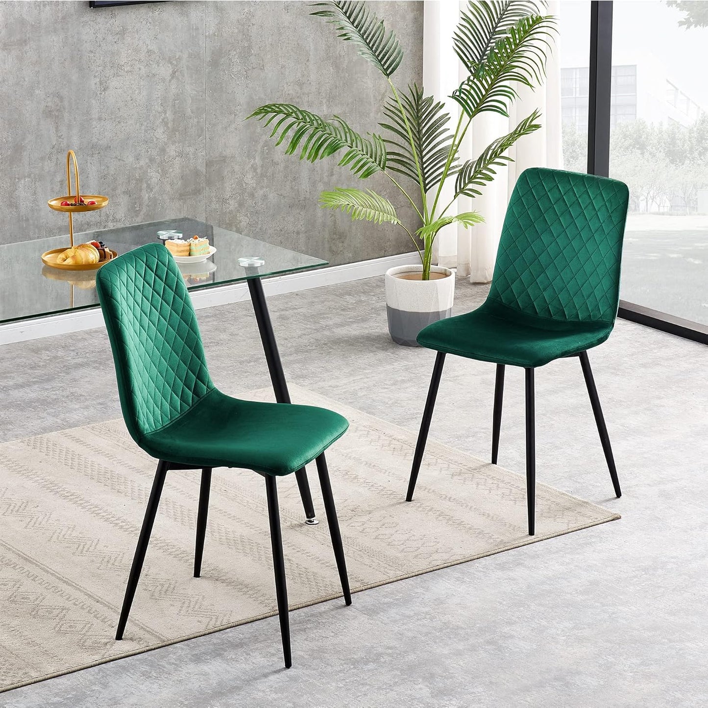 mcc direct Set of 2 Designer Velvet Chairs Fabric Dining Chairs with Metal Legs-Lexi Chairs