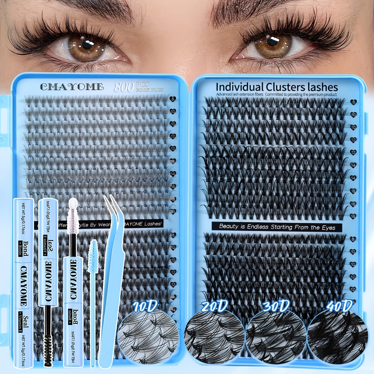 621-800pcs Lash Book Kit-8-16mm Premium Lash Extensions 10D-150D,Bold Wild Volume Falsies,Individual Cluster Lashes with Glue Tweezers Brush,Christmas Eve NYE Bash Winter Party Daily Wear,Soft Lightweight Reusable for Beginners&Beauty Aficionados