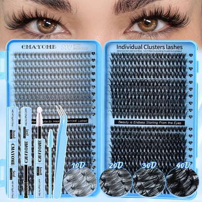 621-800pcs Lash Book Kit-8-16mm Premium Lash Extensions 10D-150D,Bold Wild Volume Falsies,Individual Cluster Lashes with Glue Tweezers Brush,Christmas Eve NYE Bash Winter Party Daily Wear,Soft Lightweight Reusable for Beginners&Beauty Aficionados