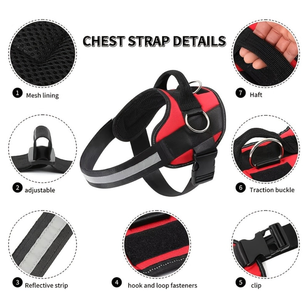 Adjustable Reflective Dog Harness Nylon Vest – Striped Design with D-Ring Leash Attachment & Eat Play Love Patch, No-Pull Walking Harness for Small & Large Dogs