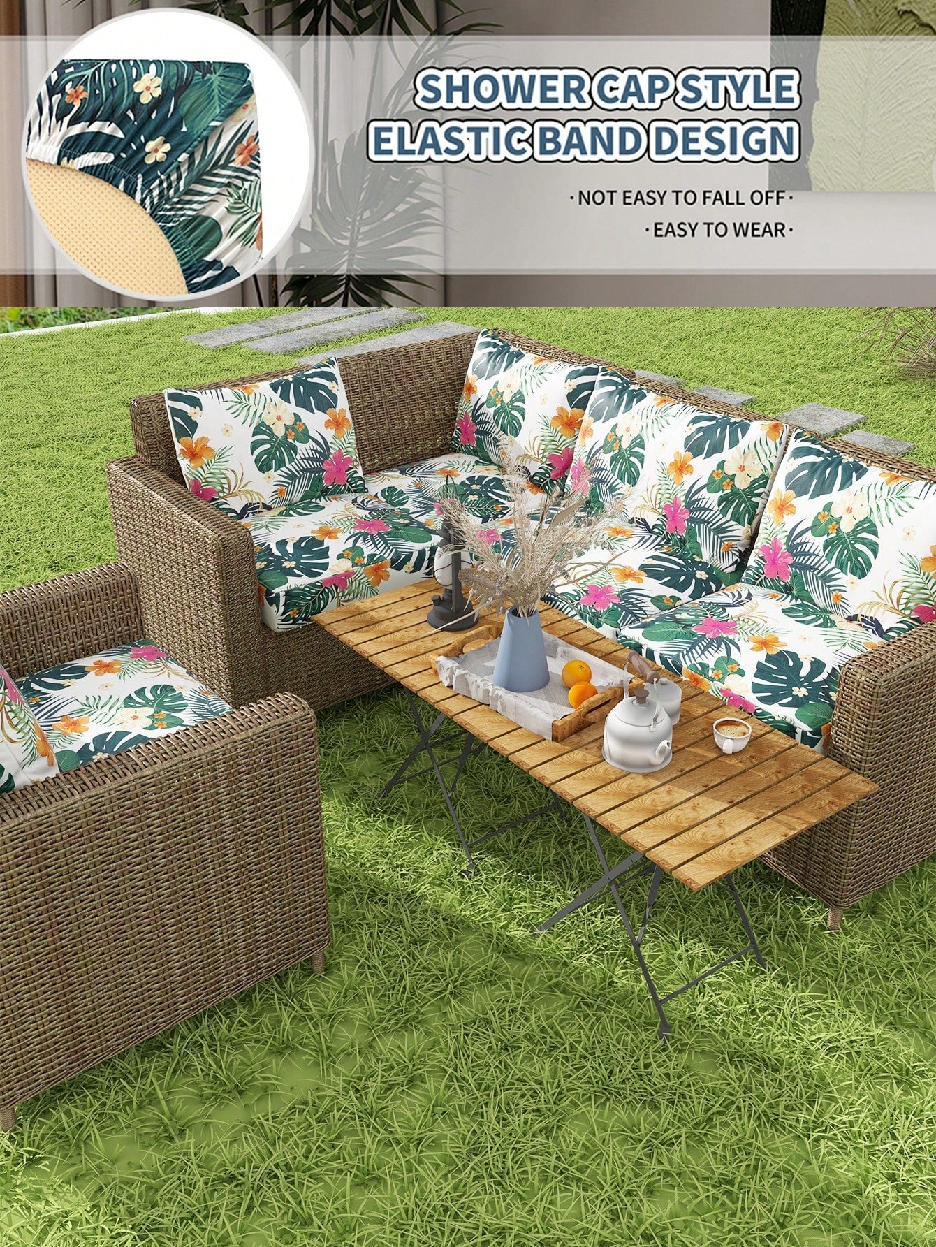 1/2/3-Seat Forest Sofa Cushion Cover Suitable for Patio, Outdoor Elastic Thick Flannel Sofa Cover with Four Seasons Printing, Elastic Closure & Suitable for Furniture for, Deck, Balcony Cushion