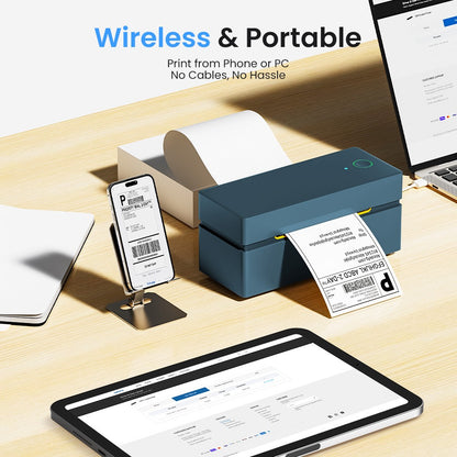 Wireless Thermal Label Printer 4x6 Bluetooth & USB – High-Speed Shipping Label Printer for Small Business, iPhone, Android & PC Compatible, 72 Labels/Min, No Ink Required