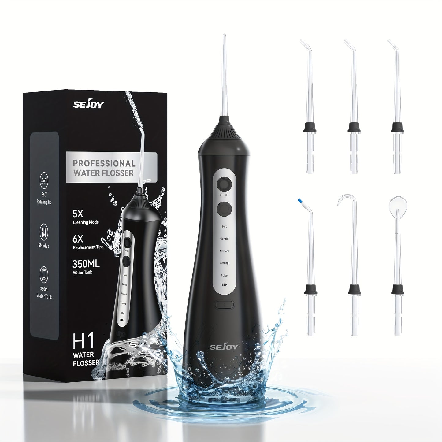 Water Flosser for Teeth Cleaning And Flossing, 5 Modes Rechargeable Cordless Oral Irrigator 350Ml Water Tank Teeth Cleaner, Portable Electric Dental Flossers for Home And Travel, Black/White