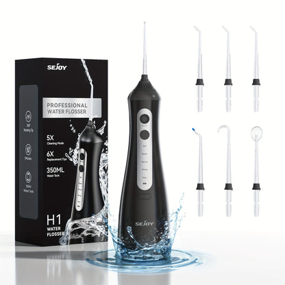 Water Flosser for Teeth Cleaning And Flossing, 5 Modes Rechargeable Cordless Oral Irrigator 350Ml Water Tank Teeth Cleaner, Portable Electric Dental Flossers for Home And Travel, Black/White