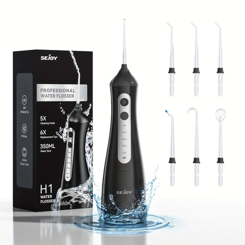 Water Flosser for Teeth Cleaning And Flossing, 5 Modes Rechargeable Cordless Oral Irrigator 350Ml Water Tank Teeth Cleaner, Portable Electric Dental Flossers for Home And Travel, Black/White