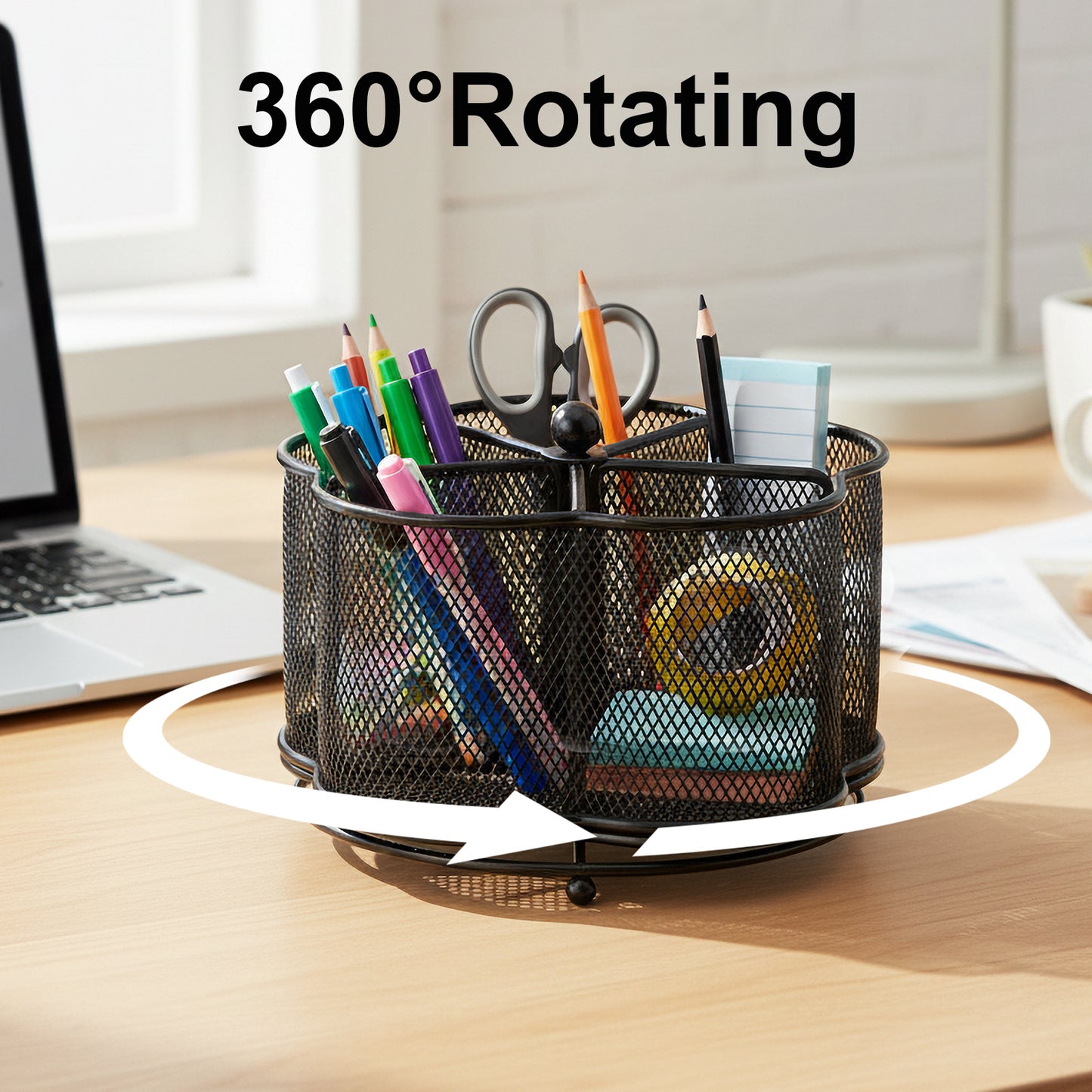 Kitchen Utensil Holder 360° Rotating Utensil Holder 18.29 X 12.95cm Large Metal Utensil Organizer 5-Compartment Metal Utensil Caddy Rotatable Cutlery Holder for Kitchen Dining Tables Kitchen Utensil Organizer Metal Flatware Caddy Countertop Utensil