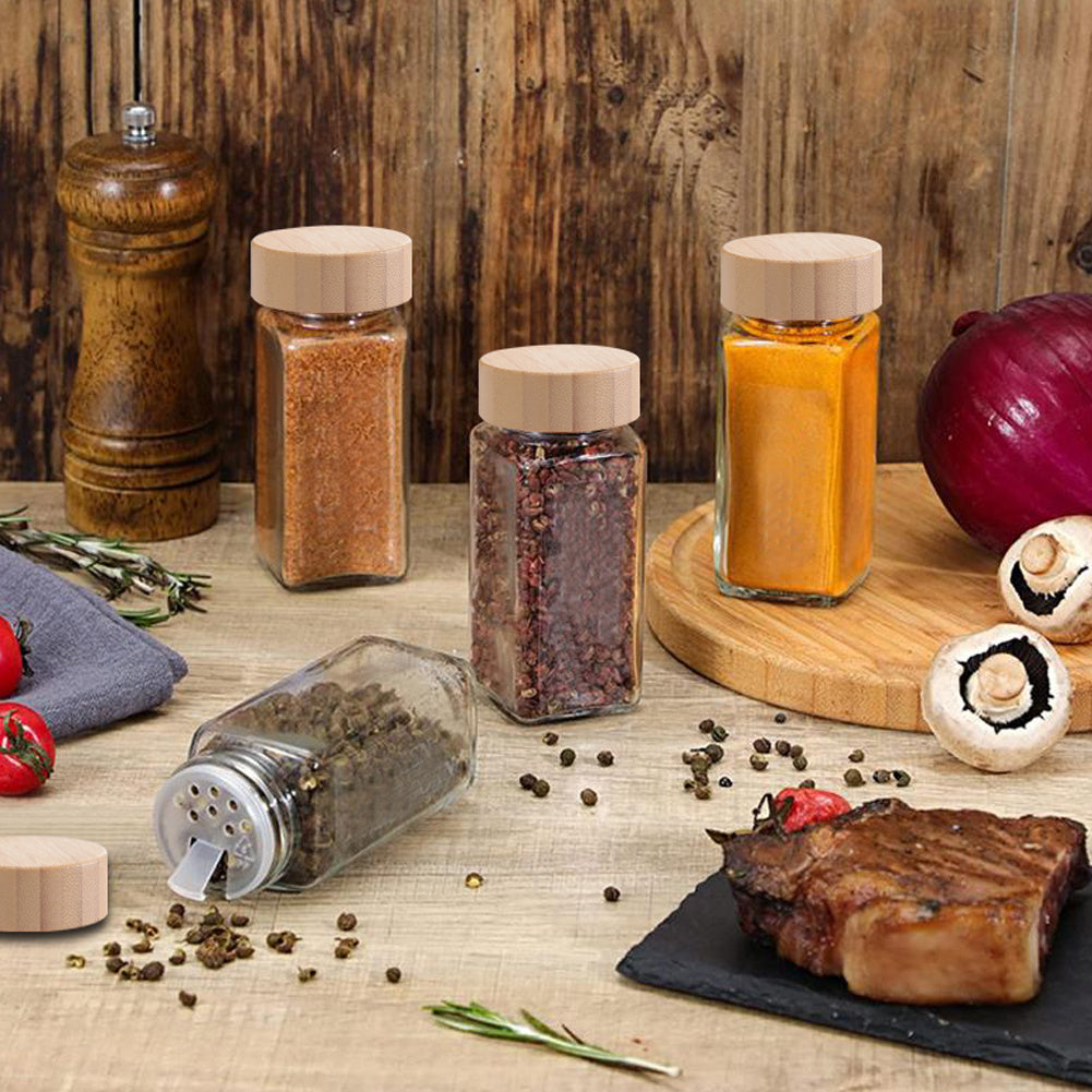 24pcs Glass Spice Jars Bamboo and Plastic Lids Storage Bottles Containers Pots Seasonings Container Canister with Shaker Lids