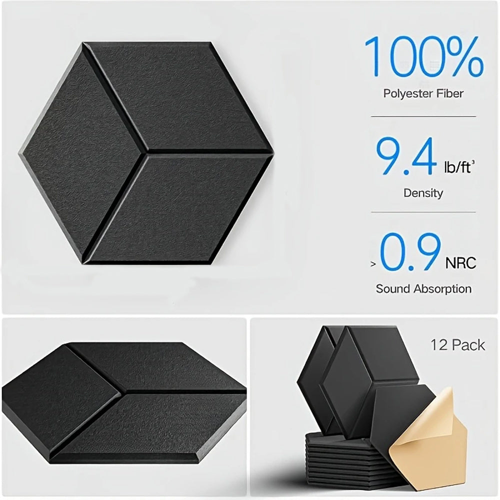 Black Sound Proofing Panels Self-Adhesive with 0.9Cm, 12 Pack - product gallery image 2
