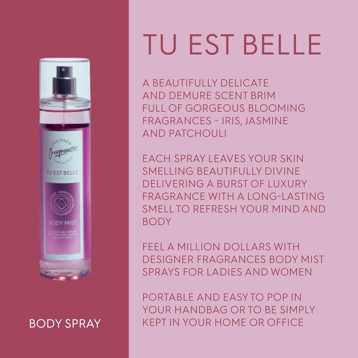 Body Spray Tu Est Belle Women Iris Jasmine with 3 Pack - product gallery image 2