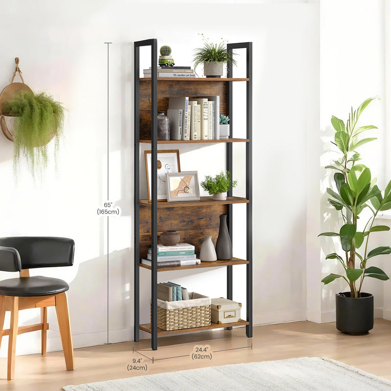 Bookshelf 5-Tier Steel Frame, 24x65 Inch Tall with Easy Assembly, Adjustable Shelf - product gallery image 3