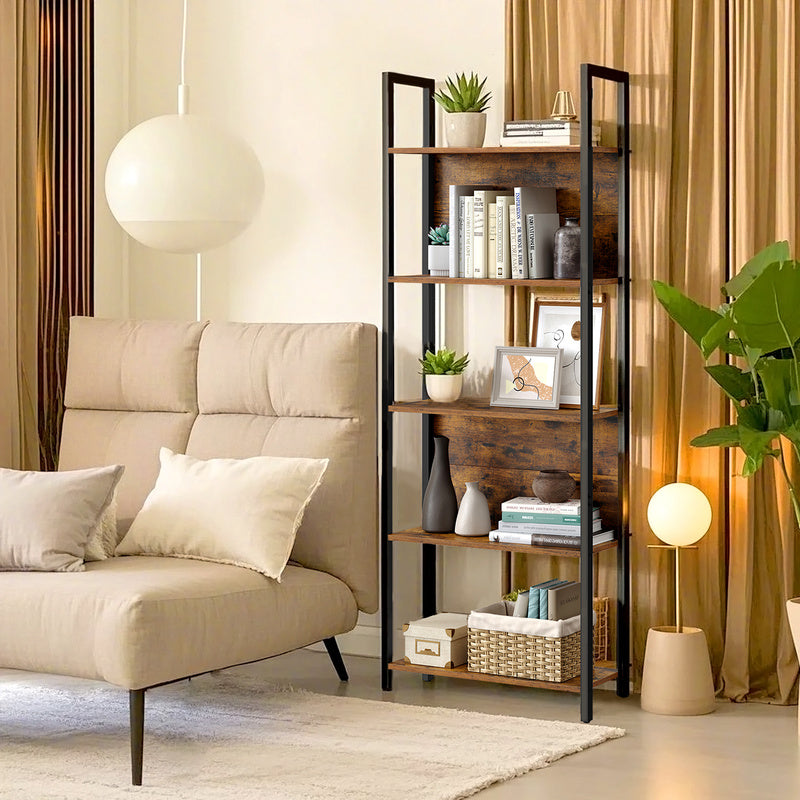 Bookshelf 5-Tier Steel Frame, 24x65 Inch Tall with Easy Assembly, Adjustable Shelf