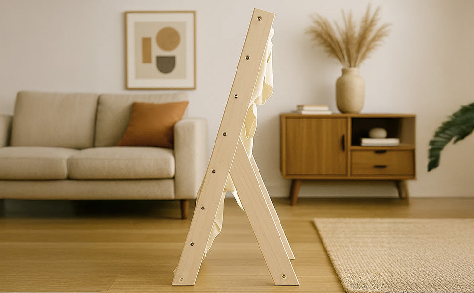 Bookshelf 7-Tier Fabric Deep Pockets Wood Frame with Space-Saving, Easy Assembly - product gallery image 13