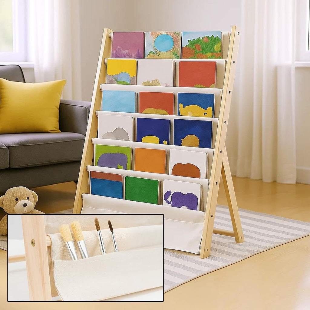 Bookshelf 7-Tier Fabric Deep Pockets Wood Frame with Space-Saving, Easy Assembly - product gallery image 4