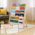 Bookshelf 7-Tier Fabric Deep Pockets Wood Frame with Space-Saving, Easy Assembly - product gallery image 4