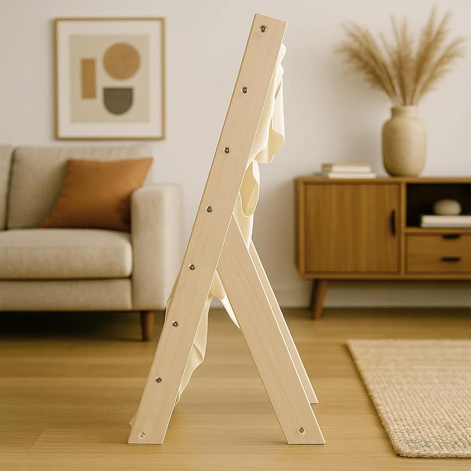 Bookshelf 7-Tier Fabric Deep Pockets Wood Frame with Space-Saving, Easy Assembly - product gallery image 5