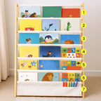 Bookshelf 7-Tier Fabric Deep Pockets Wood Frame with Space-Saving, Easy Assembly - product gallery image 6