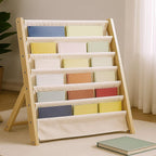 Bookshelf 7-Tier Fabric Deep Pockets Wood Frame with Space-Saving, Easy Assembly - product gallery image 8