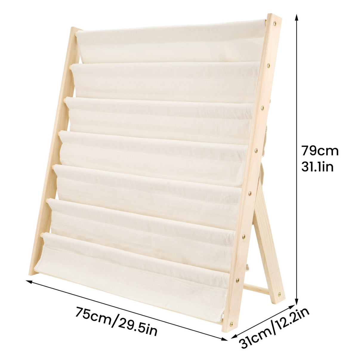 Bookshelf 7-Tier Fabric Deep Pockets Wood Frame with Space-Saving, Easy Assembly - product gallery image 9