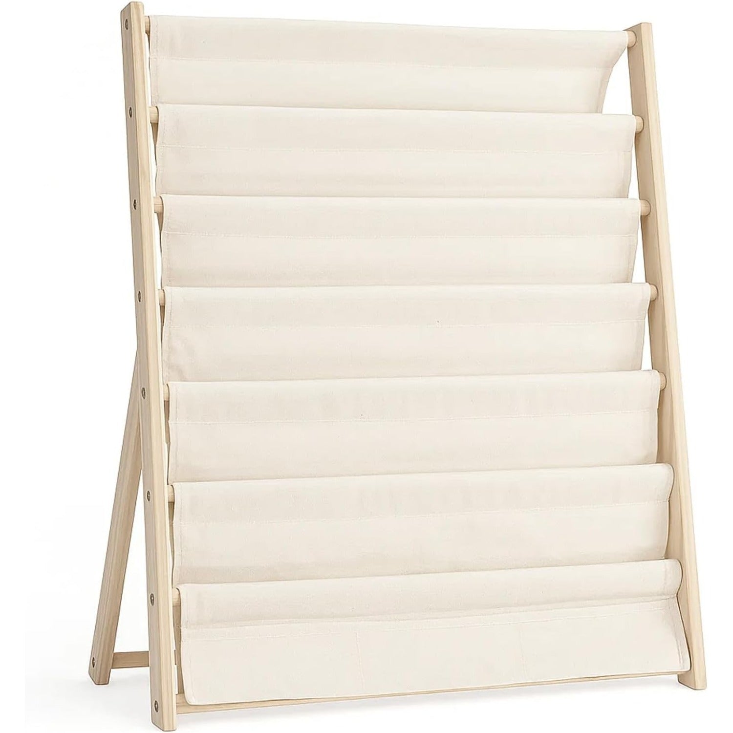 Bookshelf 7-Tier Fabric Deep Pockets Wood Frame with Space-Saving, Easy Assembly