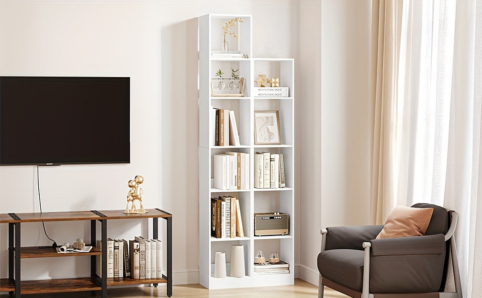 Bookshelf Tier White Modern Open Bookcase Adjustable with Space-Saving, Adjustable Shelf - product gallery image 4