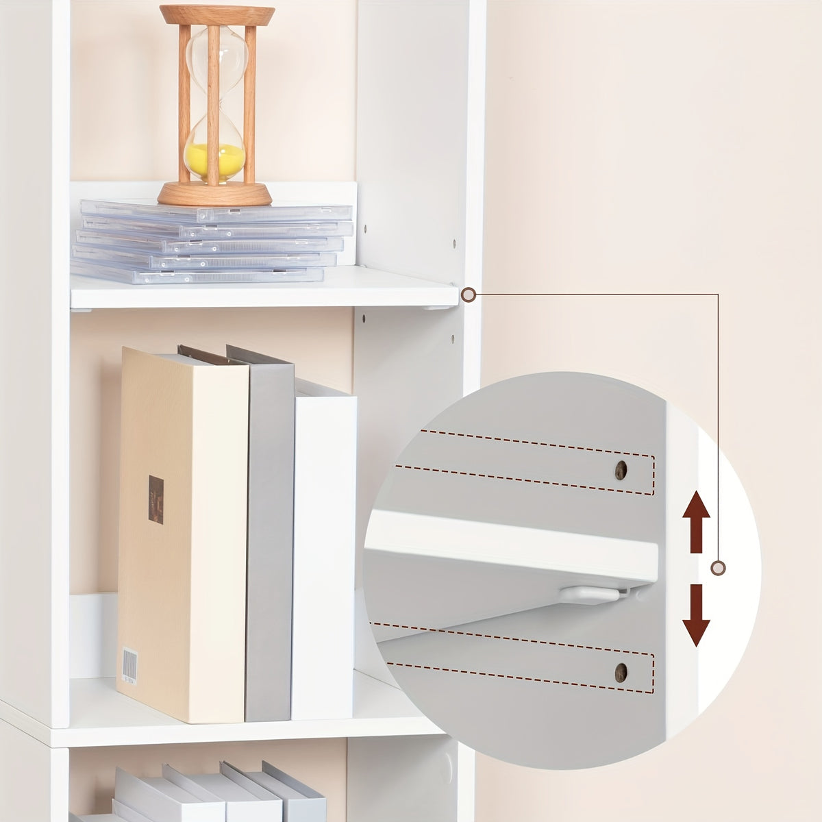 Bookshelf Tier White Modern Open Bookcase Adjustable with Space-Saving, Adjustable Shelf
