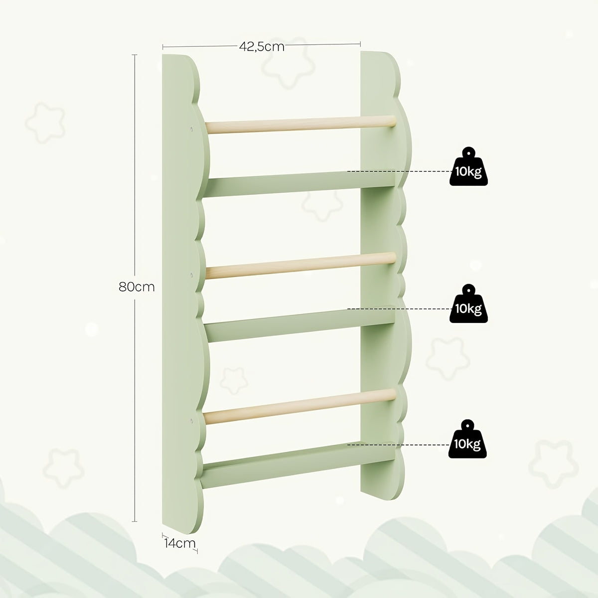 Bookshelve Green Cubby Bookshelf Ledge Freestanding Pine - product gallery image 5