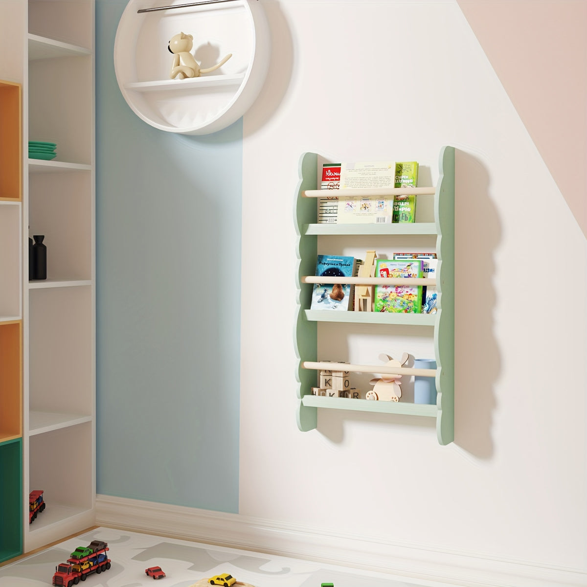 Bookshelve Green Cubby Bookshelf Ledge Freestanding Pine