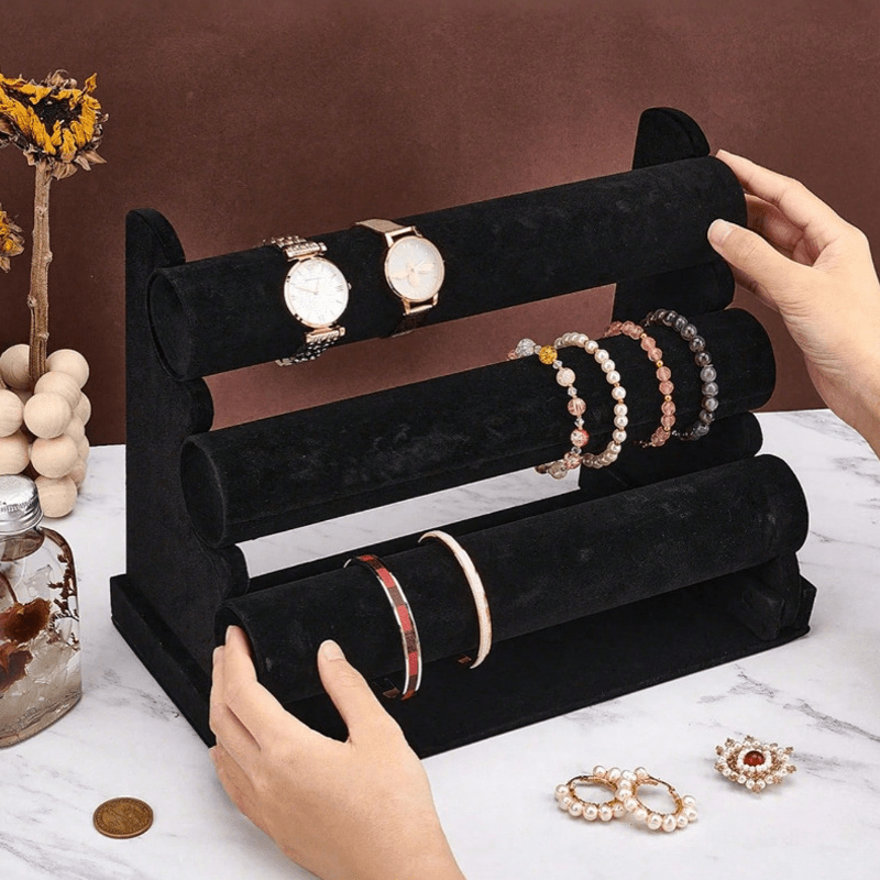 Bracelet 3-Tier Velvet Jewellery Organiser Stand Watch with Space-Saving
