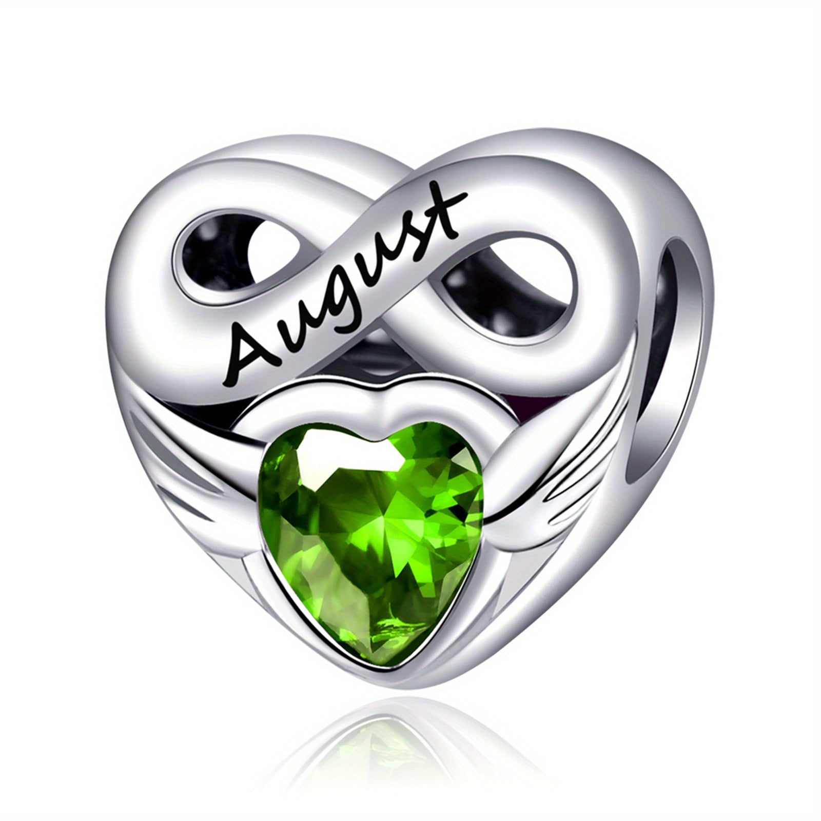 Bracelet Birthstone Angel Wing Heart Charm Pendant with Airtight, Sterling Silver - August Birthstone Charm option