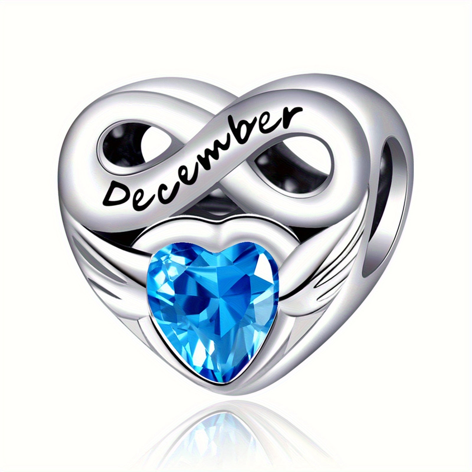 Bracelet Birthstone Angel Wing Heart Charm Pendant with Airtight, Sterling Silver - December Birthstone Charm option