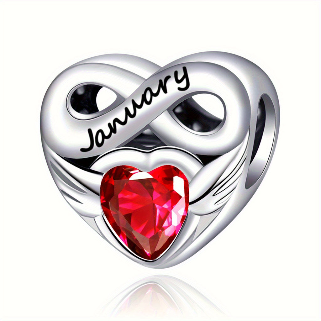 Bracelet Birthstone Angel Wing Heart Charm Pendant with Airtight, Sterling Silver - product gallery image 2