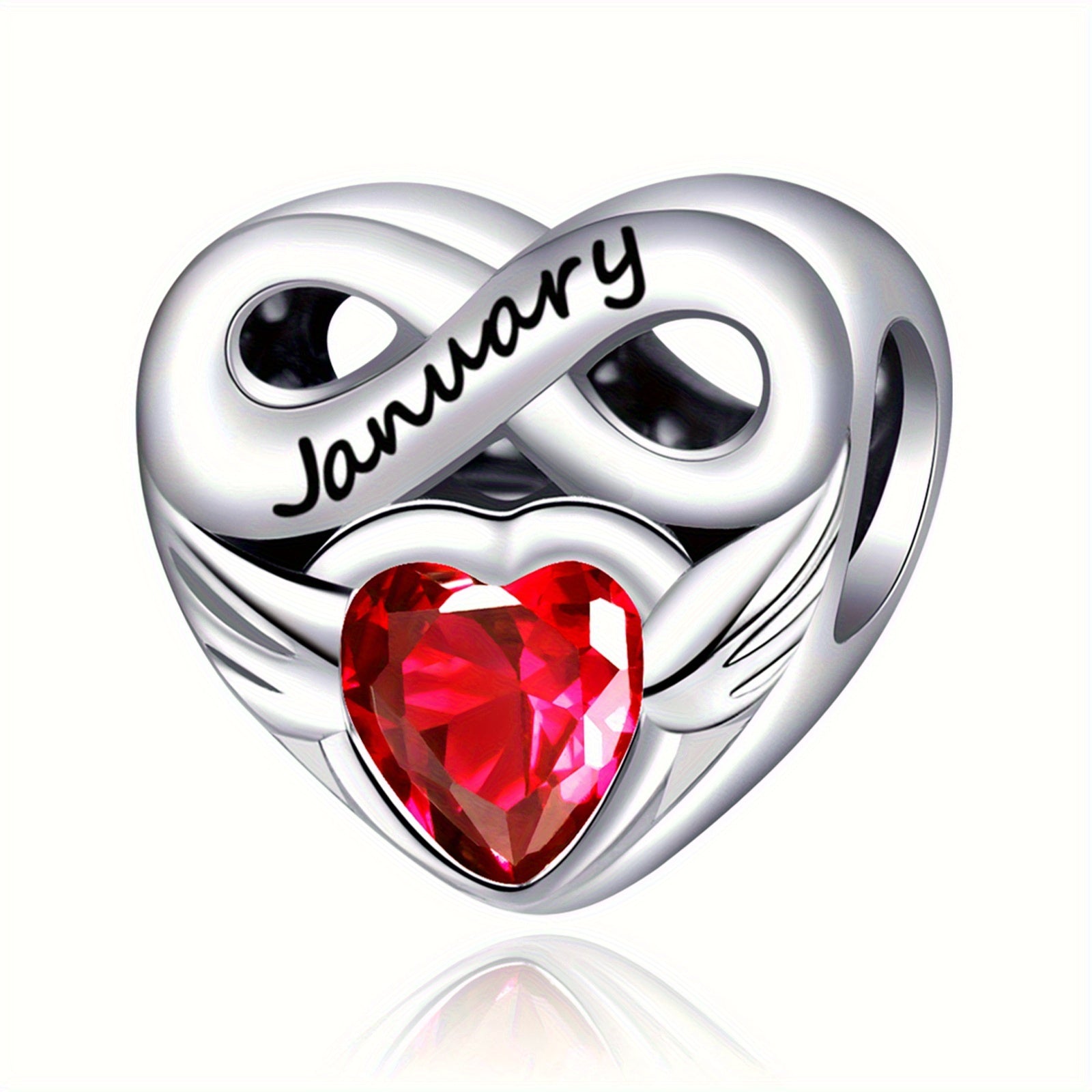 Bracelet Birthstone Angel Wing Heart Charm Pendant with Airtight, Sterling Silver - product gallery image 2