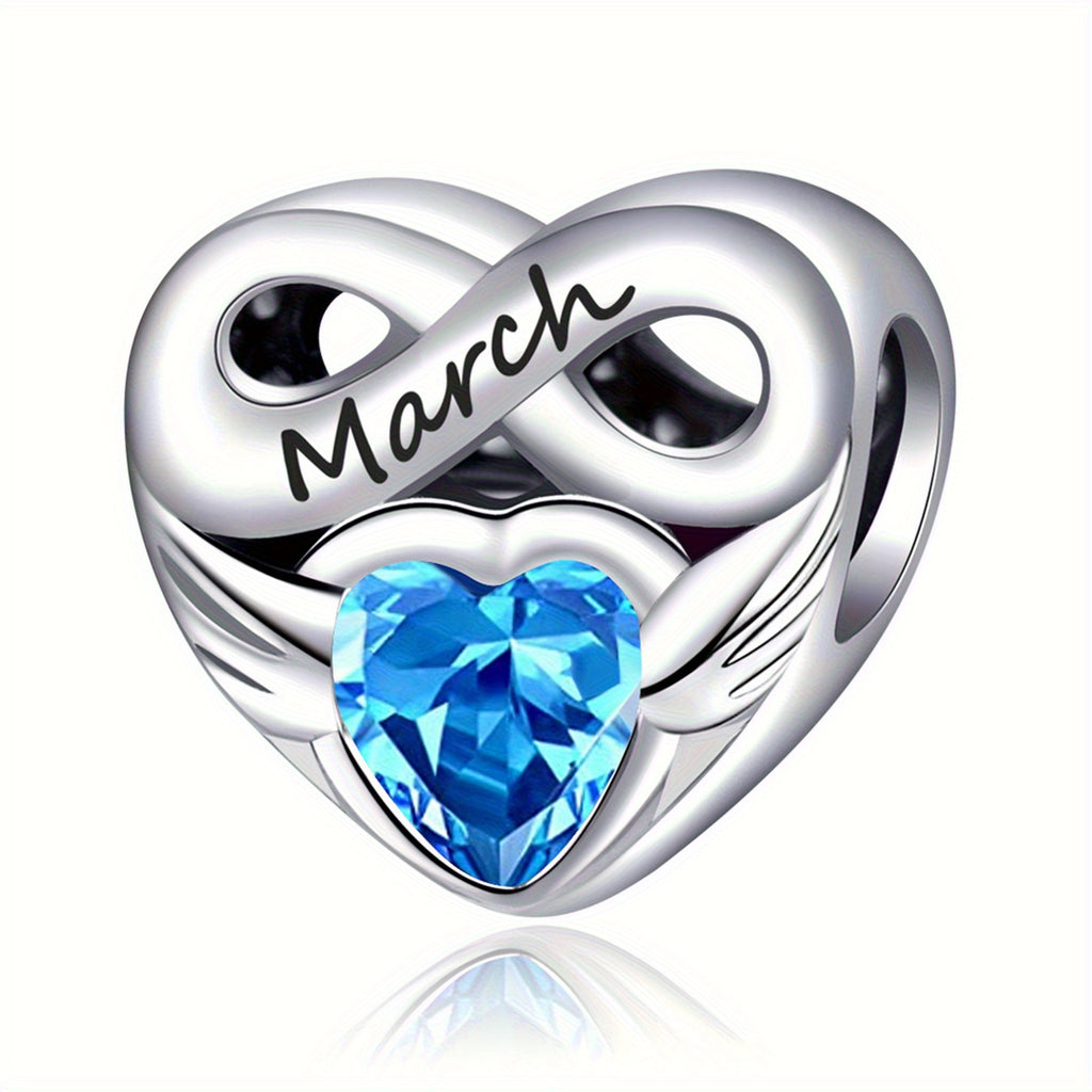 Bracelet Birthstone Angel Wing Heart Charm Pendant with Airtight, Sterling Silver - product gallery image 5