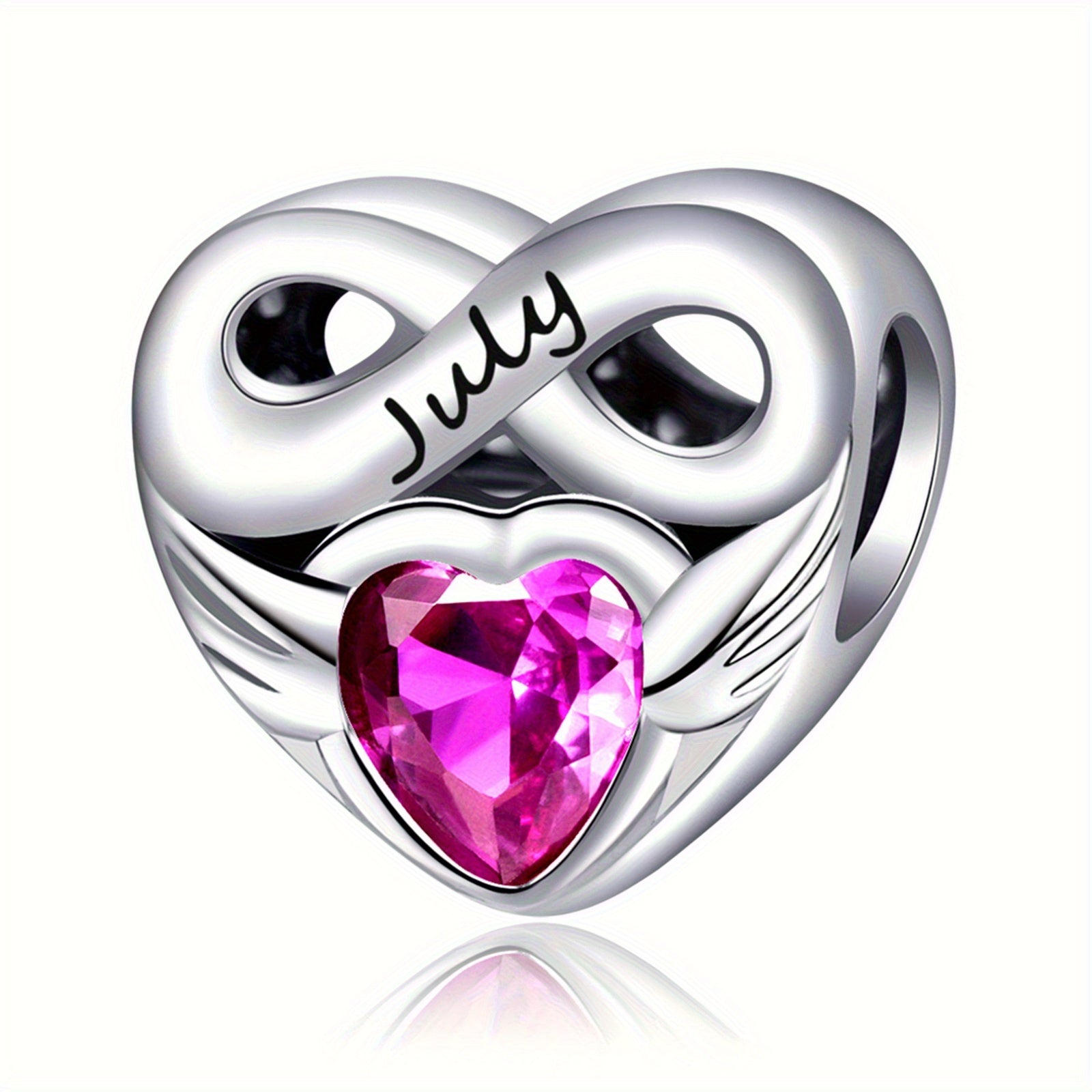 Bracelet Birthstone Angel Wing Heart Charm Pendant with Airtight, Sterling Silver - July Birthstone Charm option