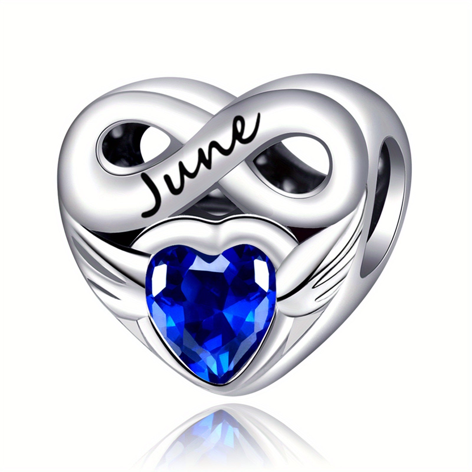 Bracelet Birthstone Angel Wing Heart Charm Pendant with Airtight, Sterling Silver - June Birthstone Charm option