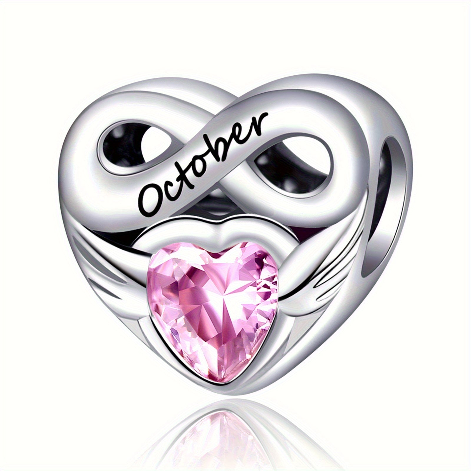 Bracelet Birthstone Angel Wing Heart Charm Pendant with Airtight, Sterling Silver - October Birthstone Charm option