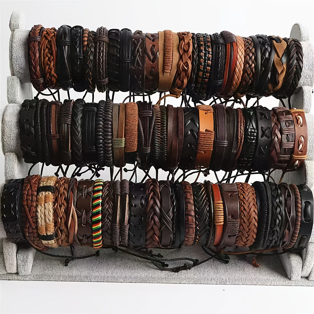 Bracelet Bohemian Faux Leather Bracelets Pieces with 20 Pieces - 20 black + brown option