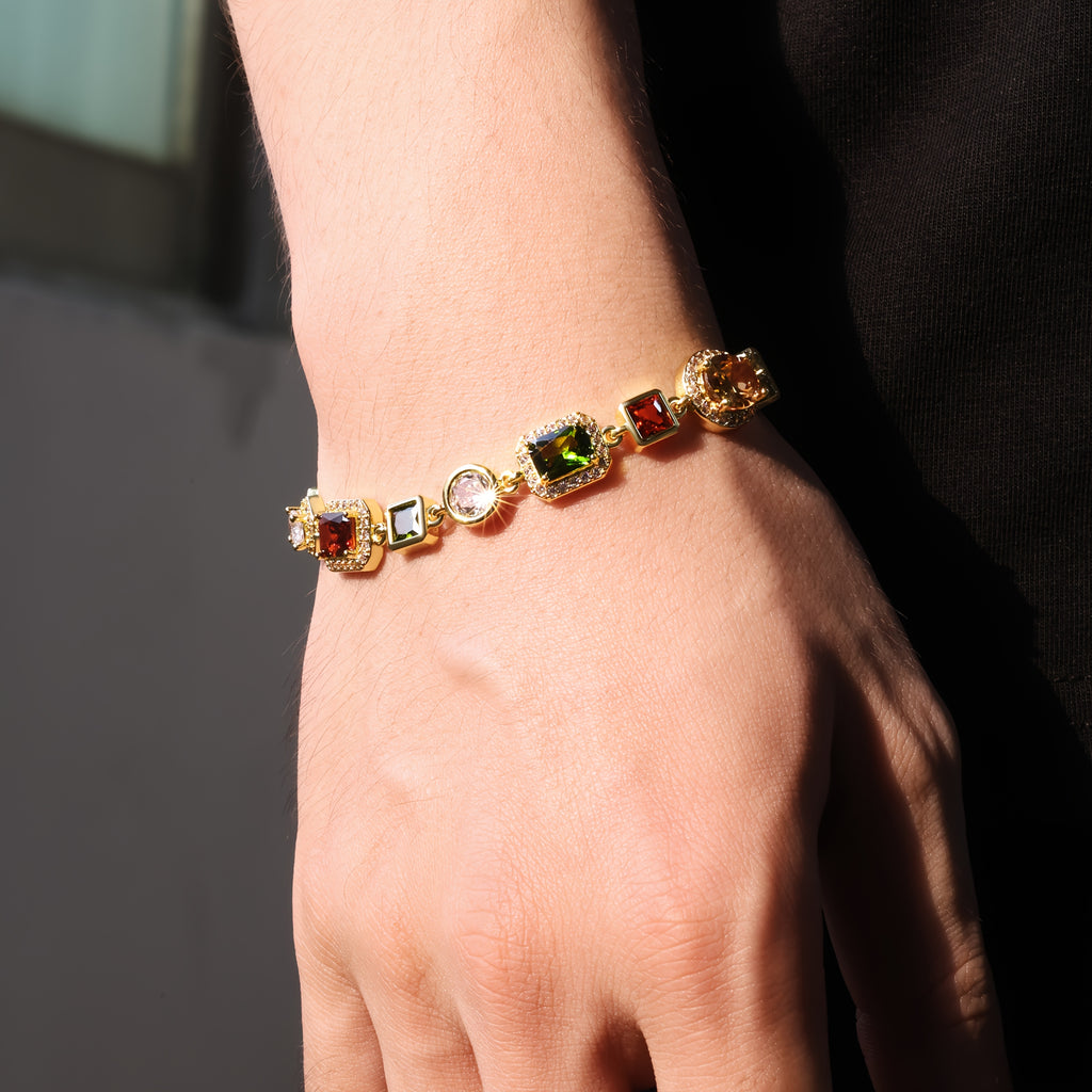 Bracelet Colourful Gemstone Chain Hip Hop Western with 10mm - product gallery image 2