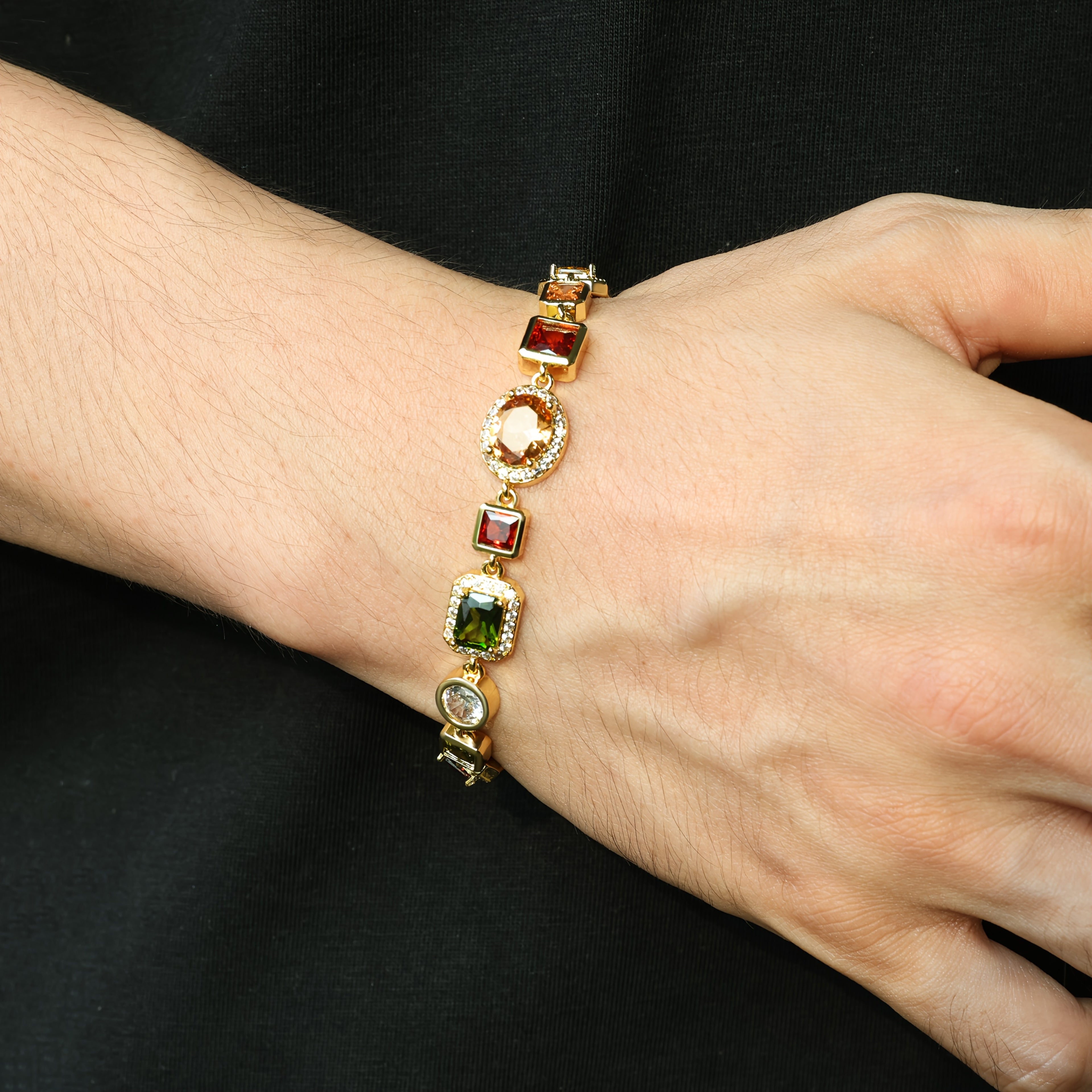 Bracelet Colourful Gemstone Chain Hip Hop Western with 10mm - product gallery image 5