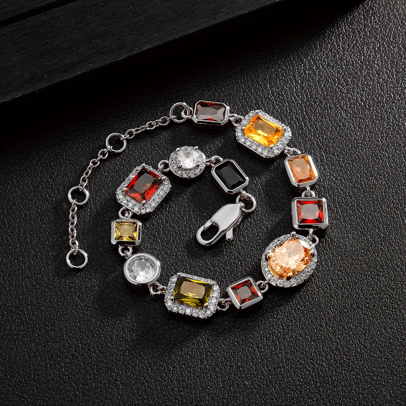 Bracelet Colourful Gemstone Chain Hip Hop Western with 10mm - Silvery option