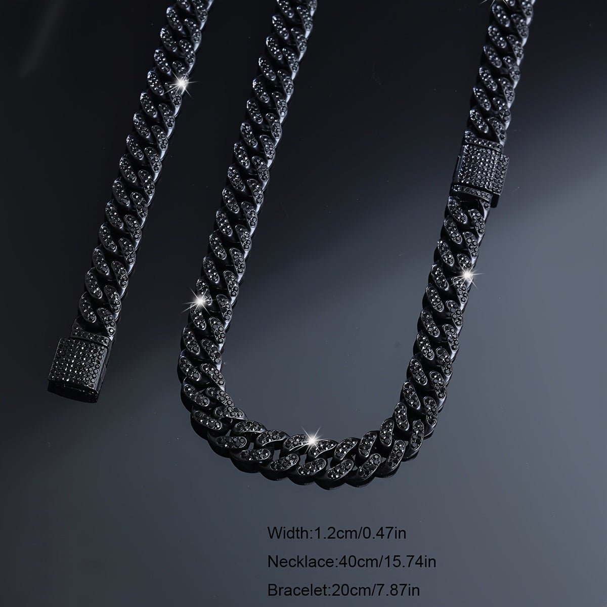 Bracelet Cuban Chain Necklace Two Colours for layering and statement styling - Black, Necklace 40cm+Bracelet 20cm option