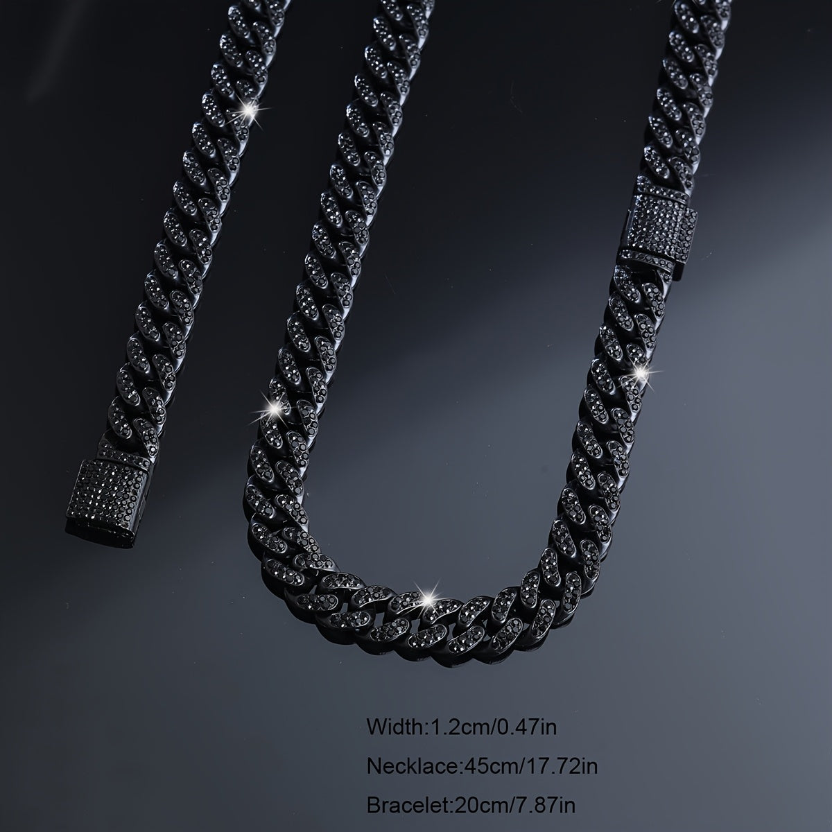 Bracelet Cuban Chain Necklace Two Colours for layering and statement styling - Black, Necklace 45cm+Bracelet 20cm option