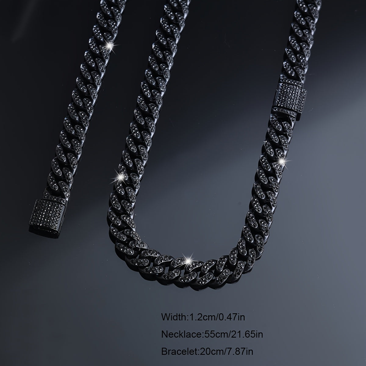 Bracelet Cuban Chain Necklace Two Colours for layering and statement styling - Black, Necklace 55cm+Bracelet 20cm option