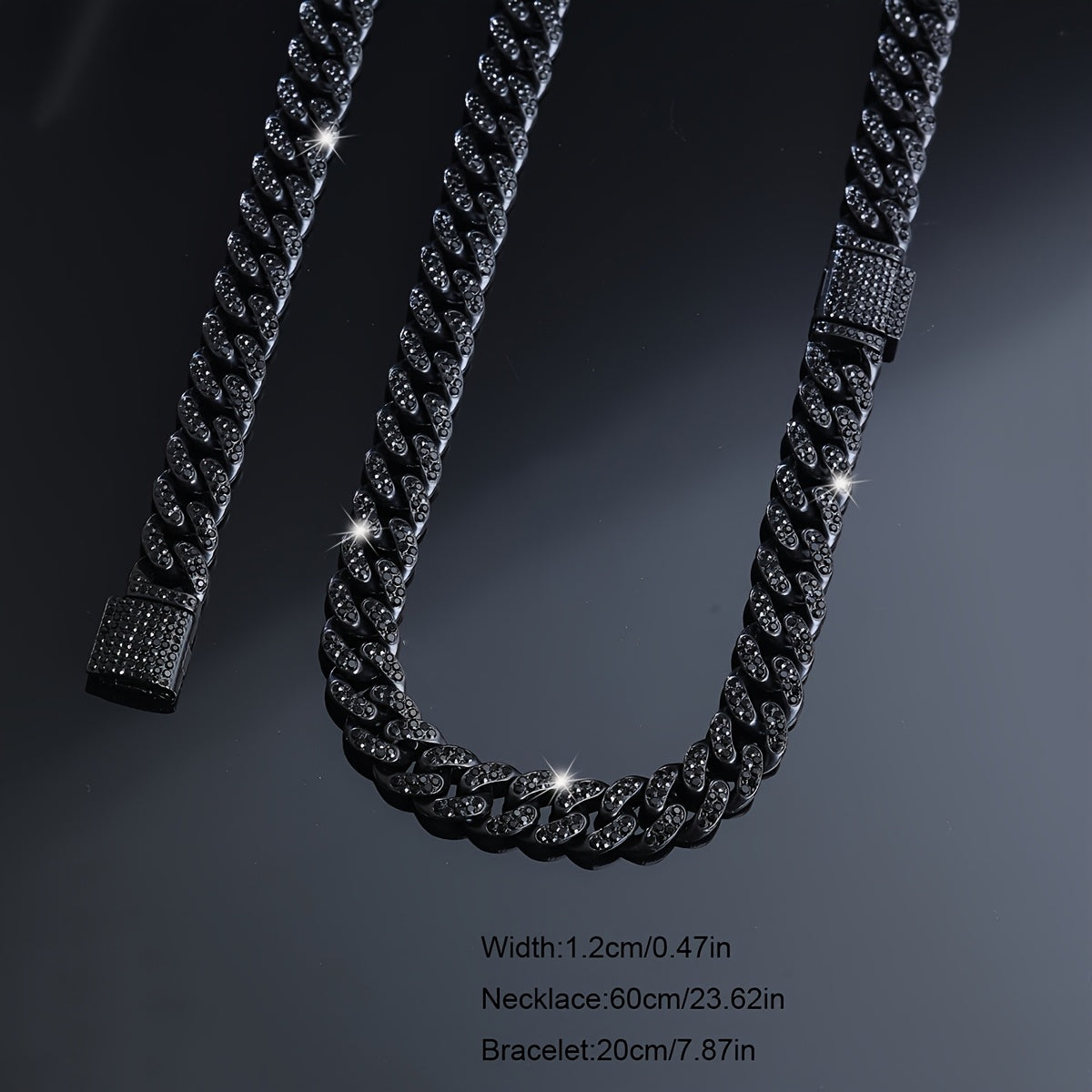 Bracelet Cuban Chain Necklace Two Colours for layering and statement styling - Black, Necklace 60cm+Bracelet 20cm option
