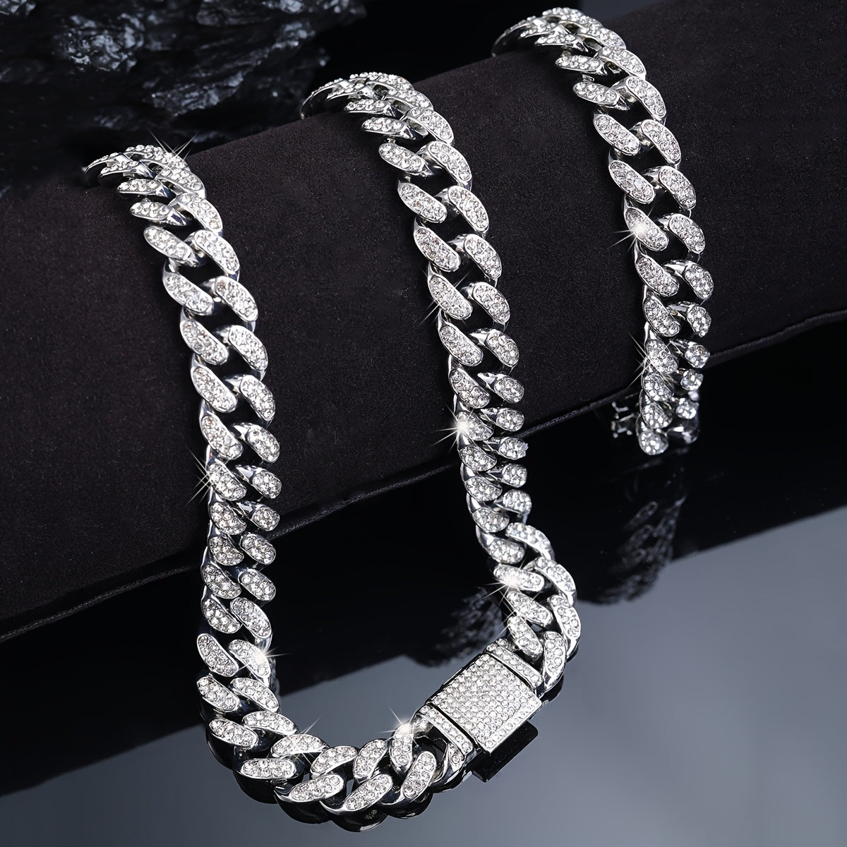 Bracelet Cuban Chain Necklace Two Colours for layering and statement styling - White, Necklace 55cm+Bracelet 20cm option