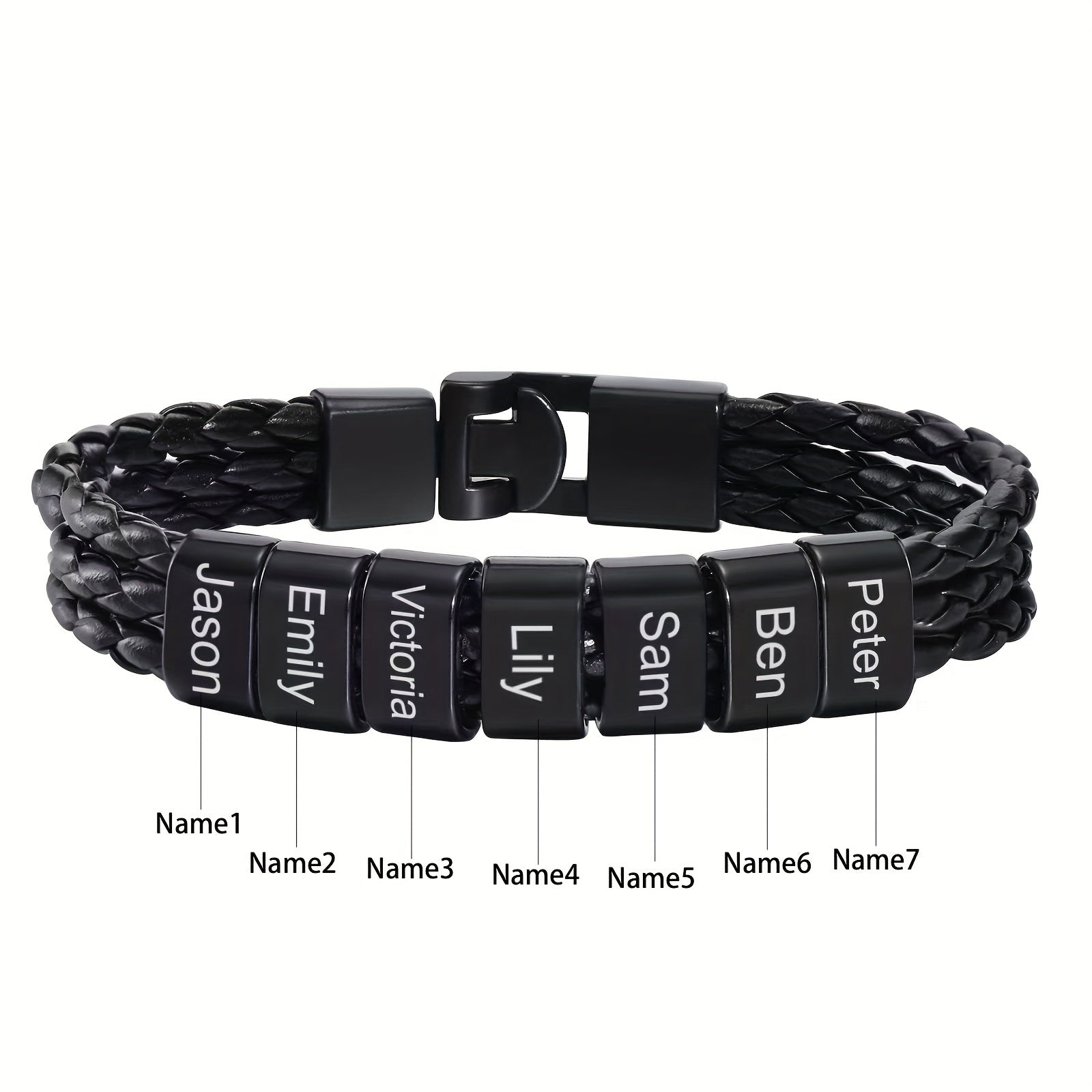 Bracelet Custom Engraved Name Stainless Steel Beaded - 7 Names option