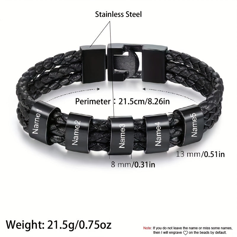 Bracelet Custom Engraved Name Stainless Steel Beaded - product gallery image 2