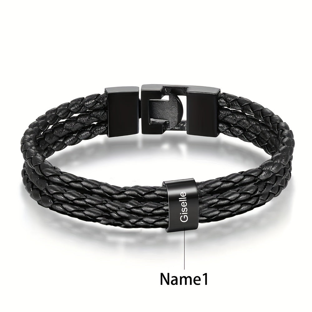 Bracelet Custom Engraved Name Stainless Steel Beaded - product gallery image 3