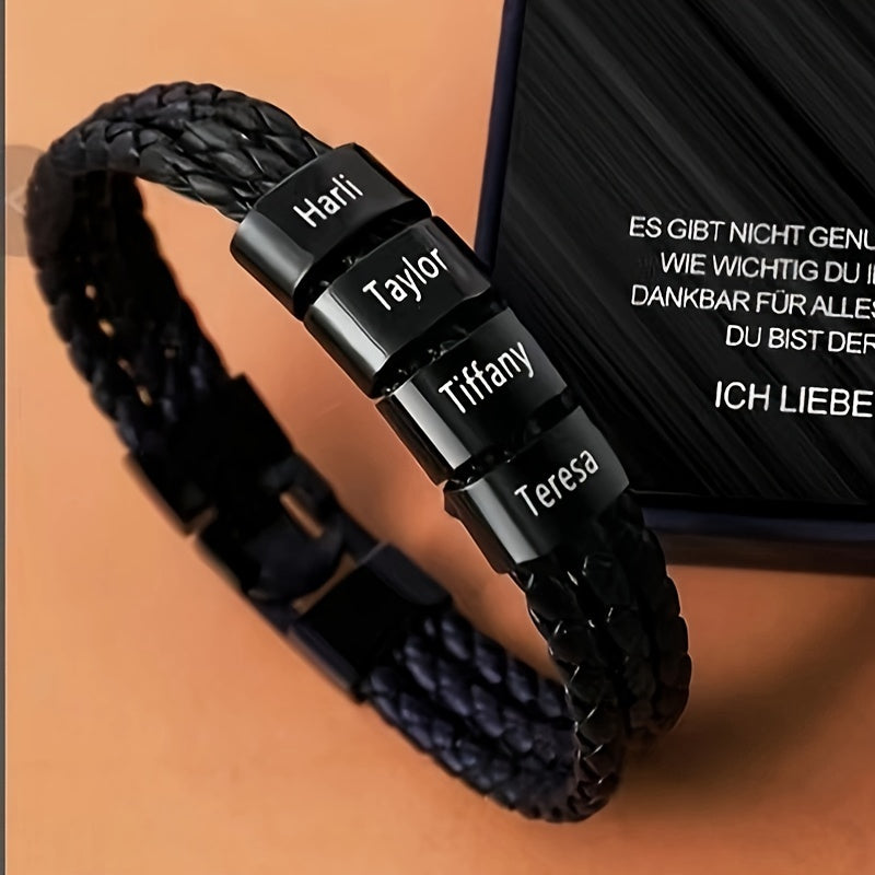 Bracelet Custom Engraved Name Stainless Steel Beaded